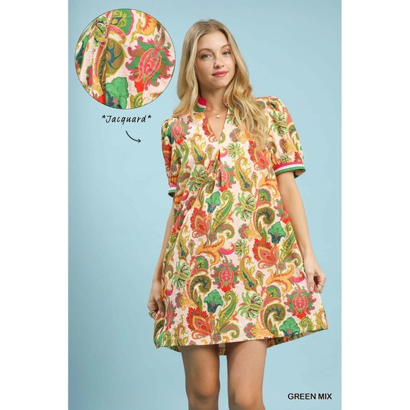 Umgee Dresses & Skirts - Umgee Jacquard Abstract Print Mini Dress - Green Mix - Medium